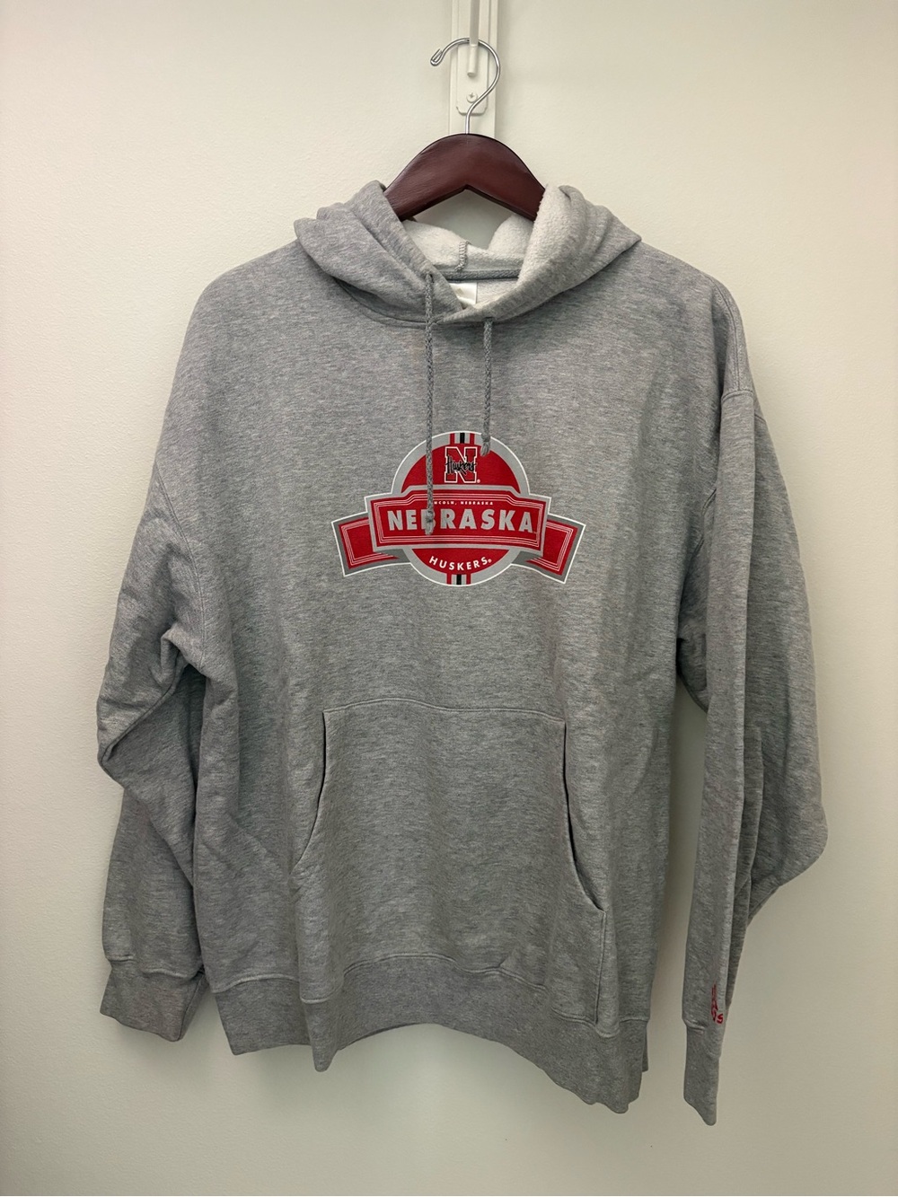 adidas Gray Pullover Hoodie with Red Nebraska Logo